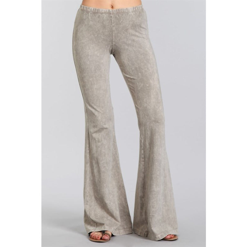 Mineral Washed Bell Bottom Pants with Elastic Waist - Debs Boutique  LLC