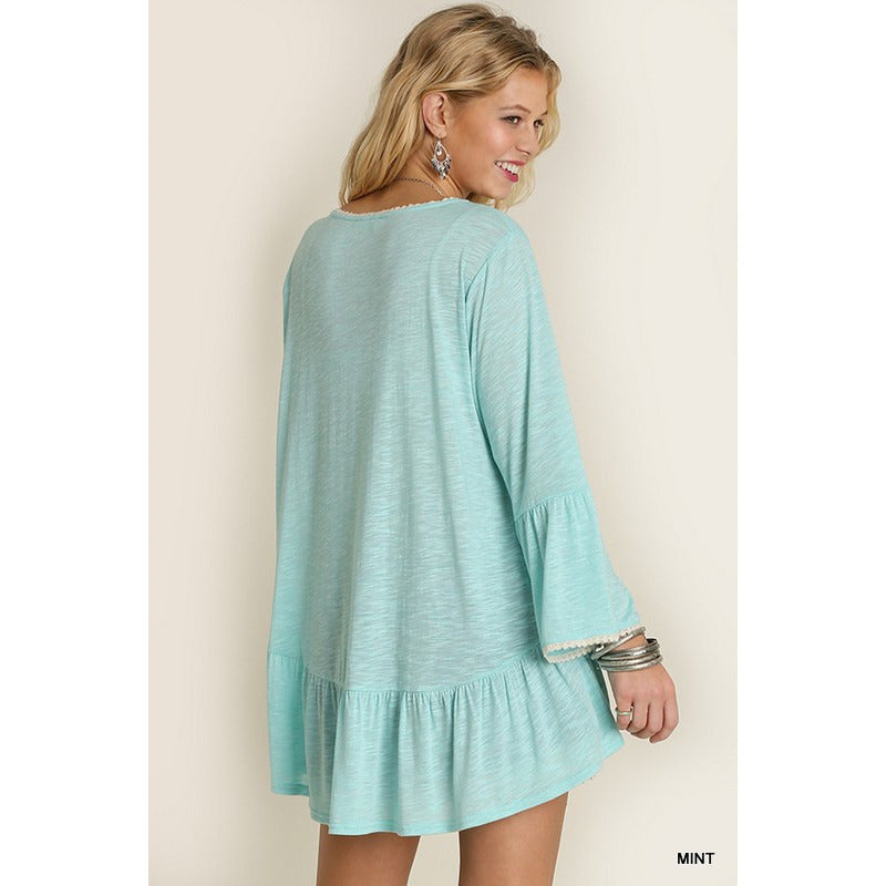Mini Bell Blouse with Lace Detail - Debs Boutique  LLC