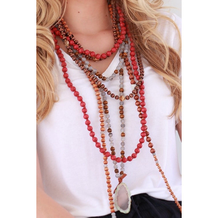Wood Beaded Long Necklace - Debs Boutique  LLC