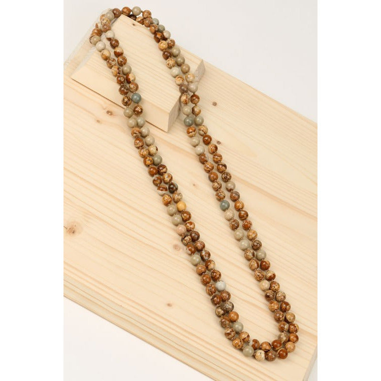 Natural Stone Beaded Long Necklace - Debs Boutique  LLC