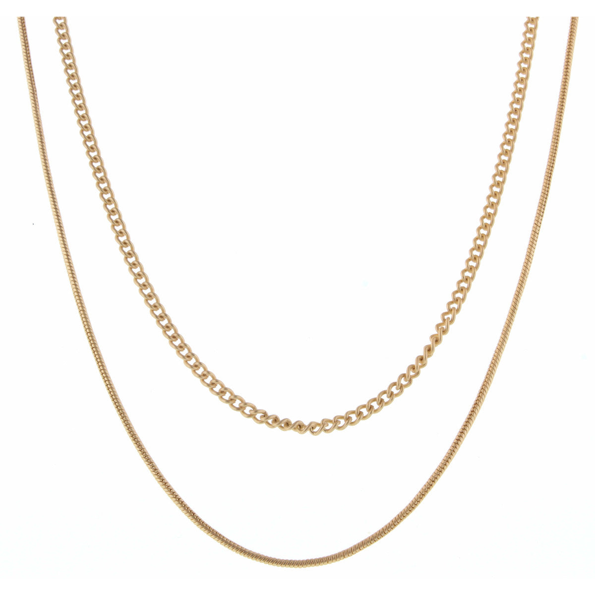 16", 18" 2 Layer Dainty Gold Curb and Omega Chain Necklace