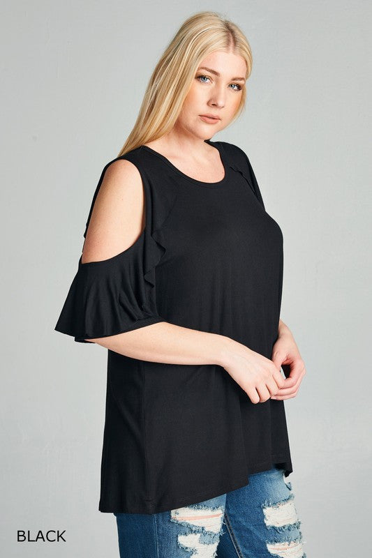 Cold Shoulder Top w/Ruffle Sleeves - Debs Boutique  LLC