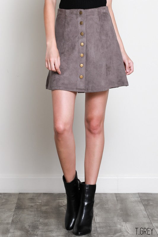 Faux Suede Button Down Front Mini Skirt