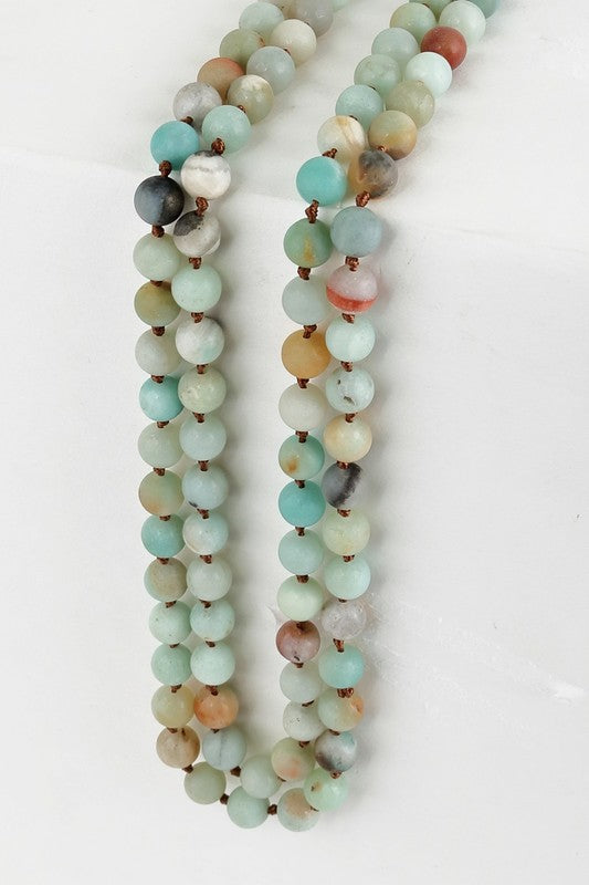 Natural Stone Beaded Long Necklace
