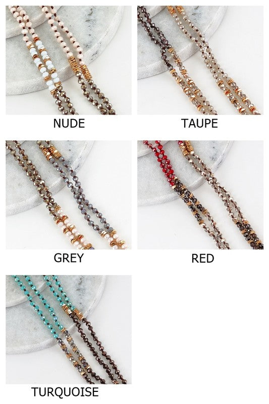 Crystal and Metal Bead Long Knotted Necklace - Debs on 5th