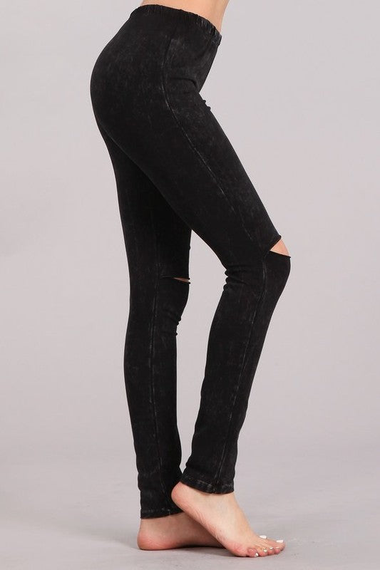 Mineral Washed Legging with Knee Slits
