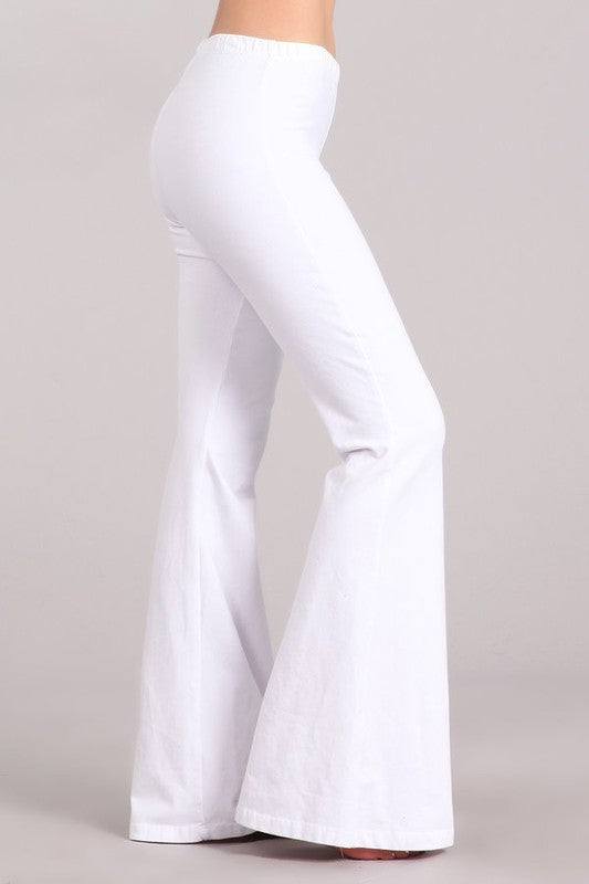 Mineral Washed Bell Bottom Pants with Elastict Waist