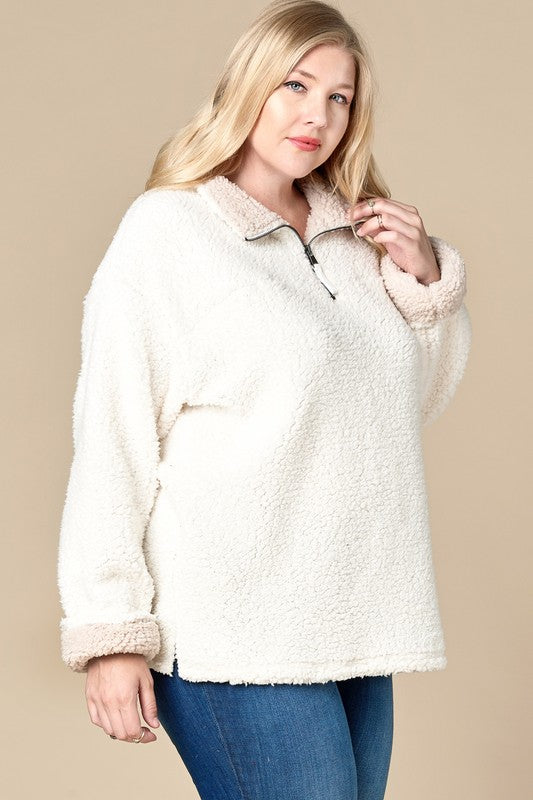 Sherpa Sweater with Zip Up Turtleneck Collar