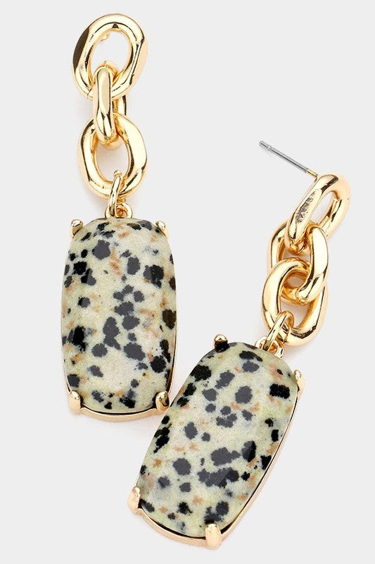 Triple Open Metal Natural Stone Link Earrings