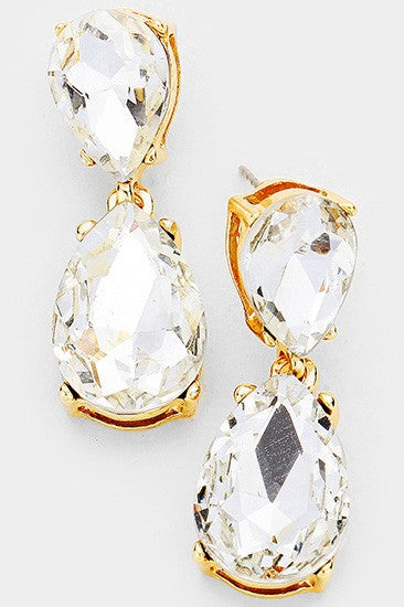 Crystal Double Teardrop Evening Earrings - Debs on 5th