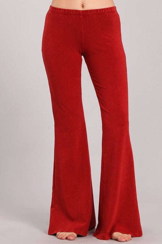 Mineral Washed Bell Bottom Pants with Elastict Waist