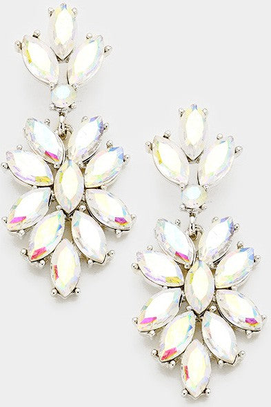 Marquise Glass Crystal Oval Cluster Vine Earrings