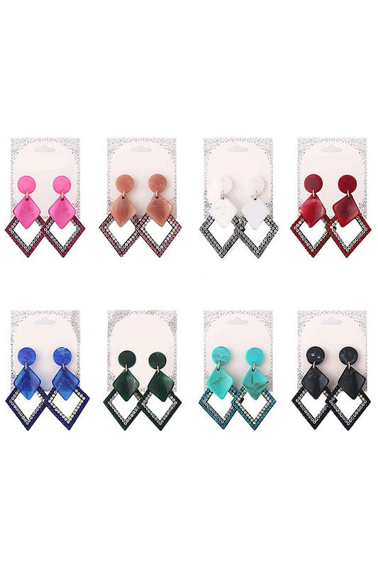 Celluloid Acetate Stone Rhombus Earrings - Debs on 5th