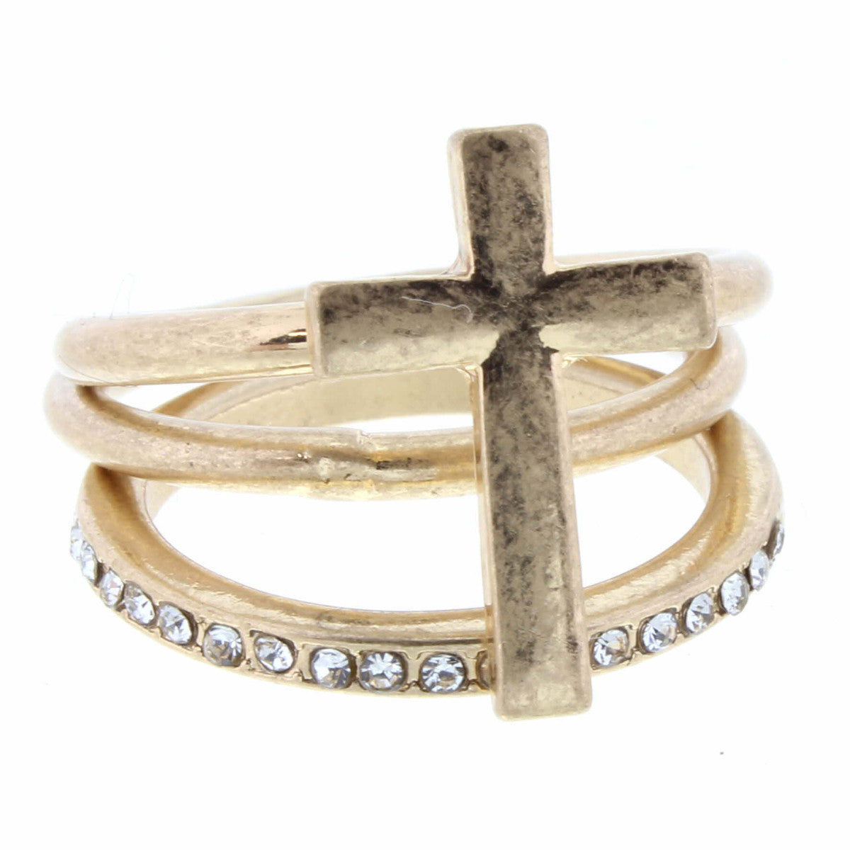 Gold Cross 3 Layer Stackable Ring