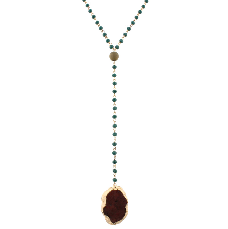 46" Hunter Green Beaded Lariat with Druzy - Debs on 5th