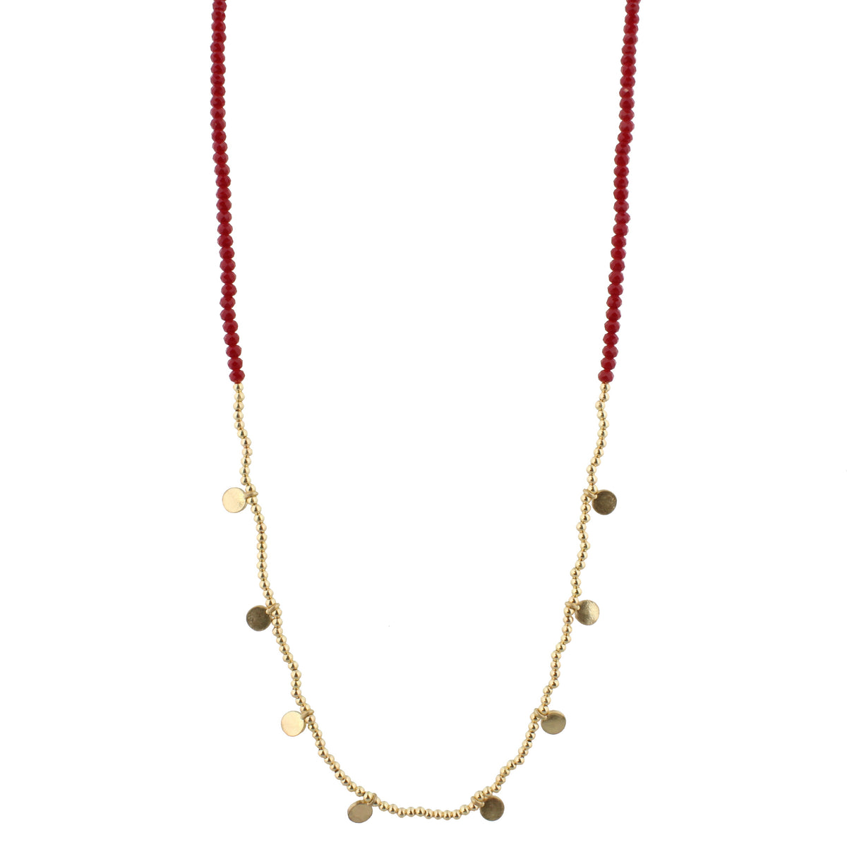 32" Maroon Beaded with Gold Bead & Gold Disks, 3" Ext.