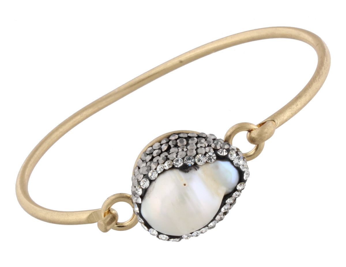 Pave Druzy on Worn Gold Latch Bracelet - Debs Boutique  LLC