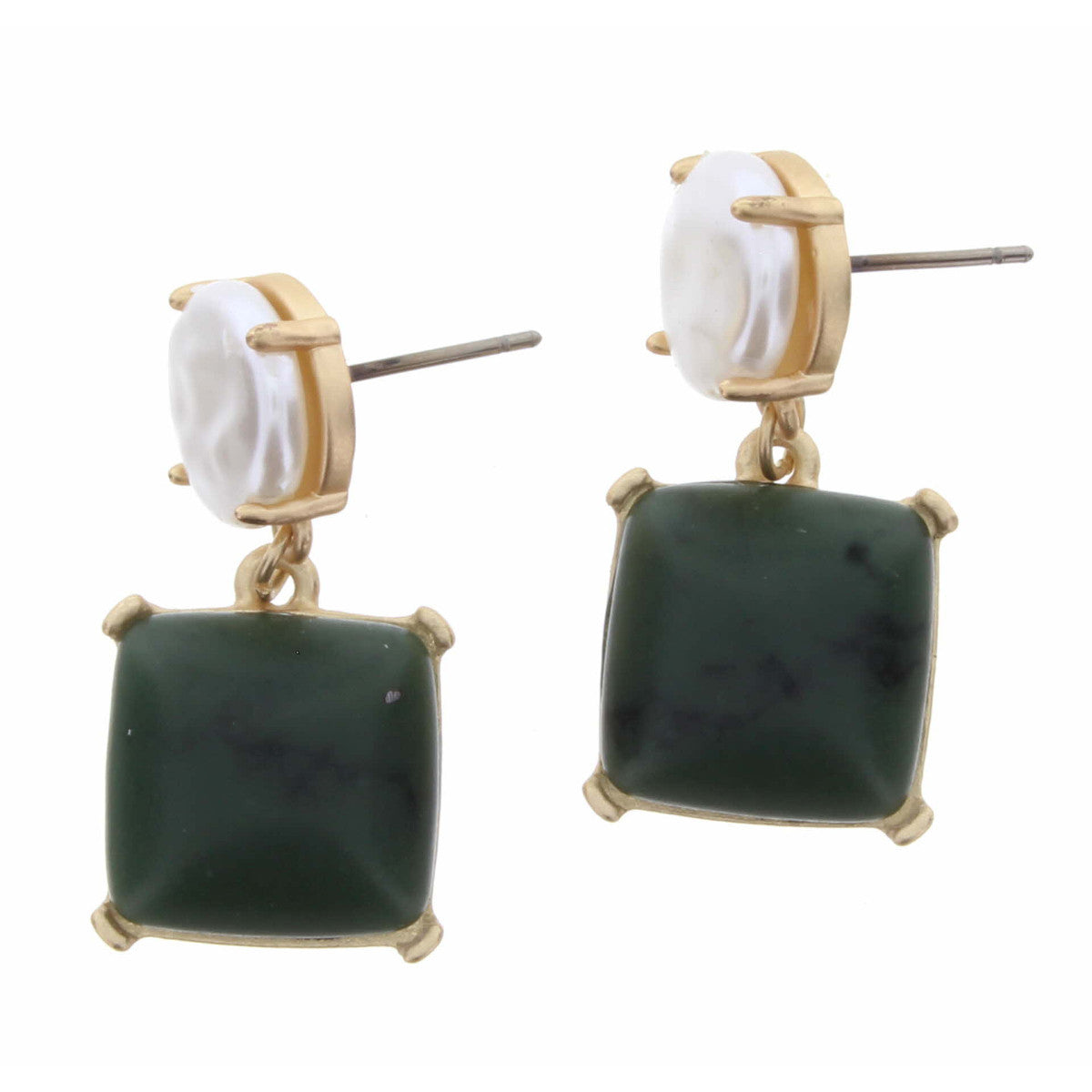 Pearl with Square Green Stone Earring