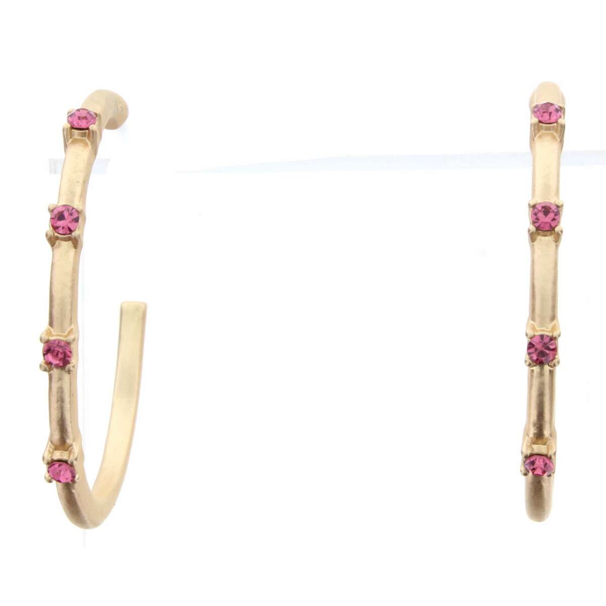 Gold Hoop with Pink Clear Crystal Accents Earring