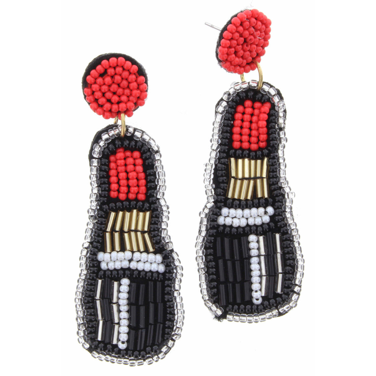 Red Beaded Circle with Beaded Lipstick Earring