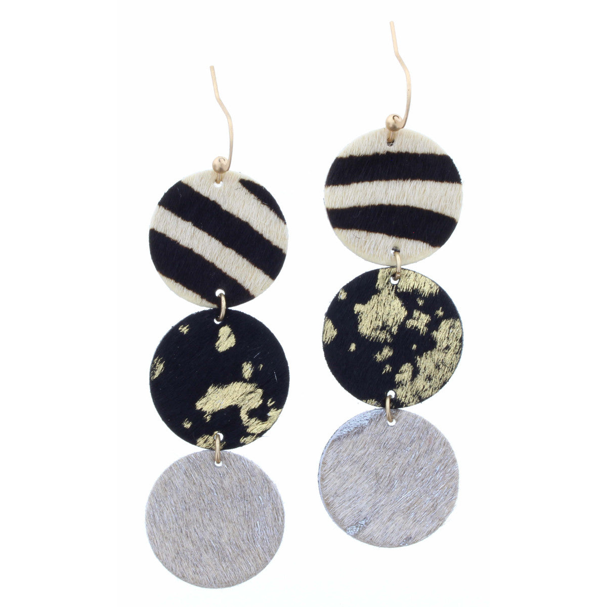 Zebra, Black Cowhide with Gold Fleck, Cowhide with Silver Fleck Earring