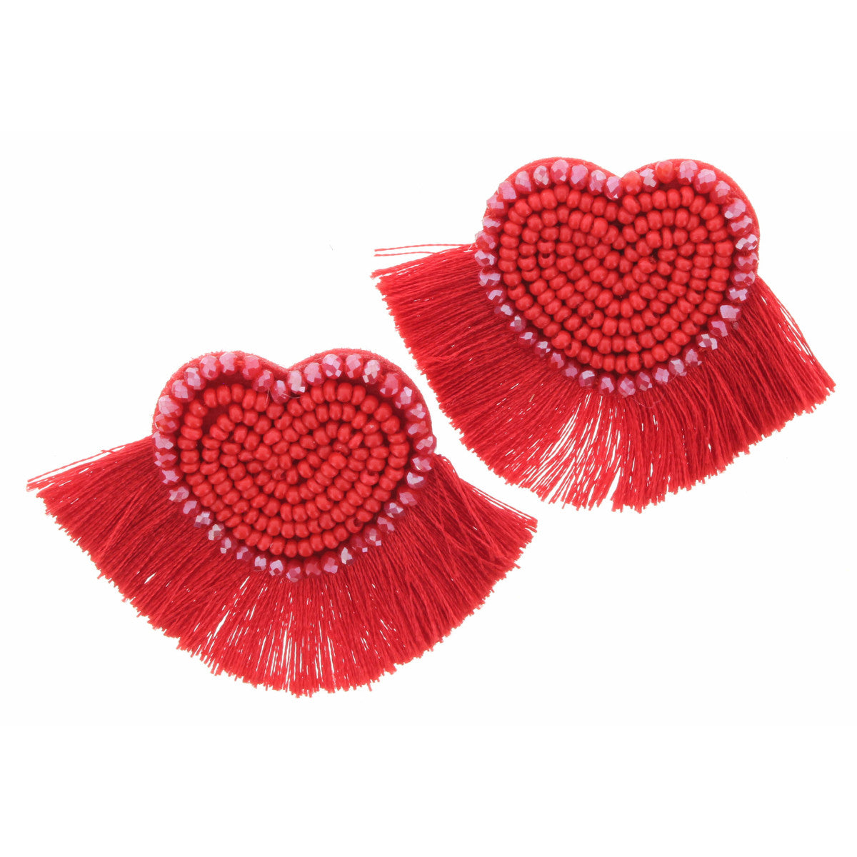 Red Beaded Heart with Red Fan Earring