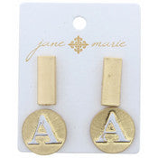 Stud Initial Set, 2-Tone Disc Initial and Gold Rectangle Earring - Debs on 5th