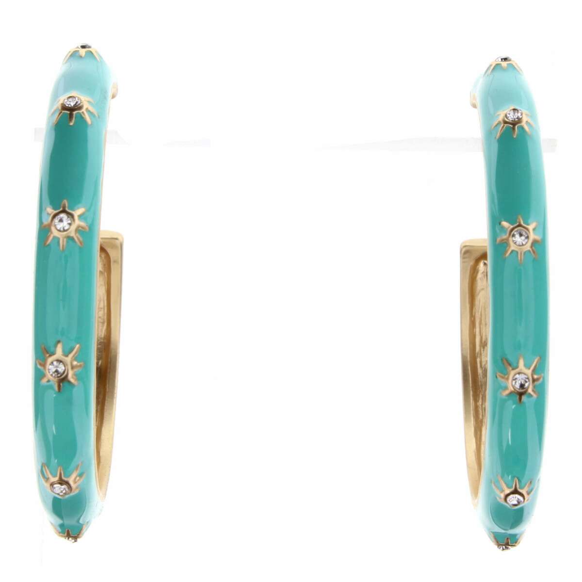 Turquoise Enamel Hoop with Clear Crystal Sun Accents Earring