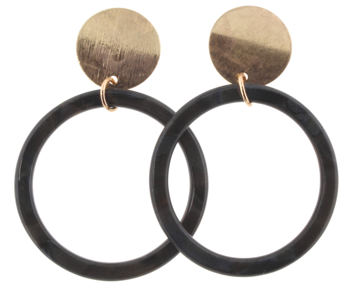 Gold Disk Post Earrings with Resin Circle