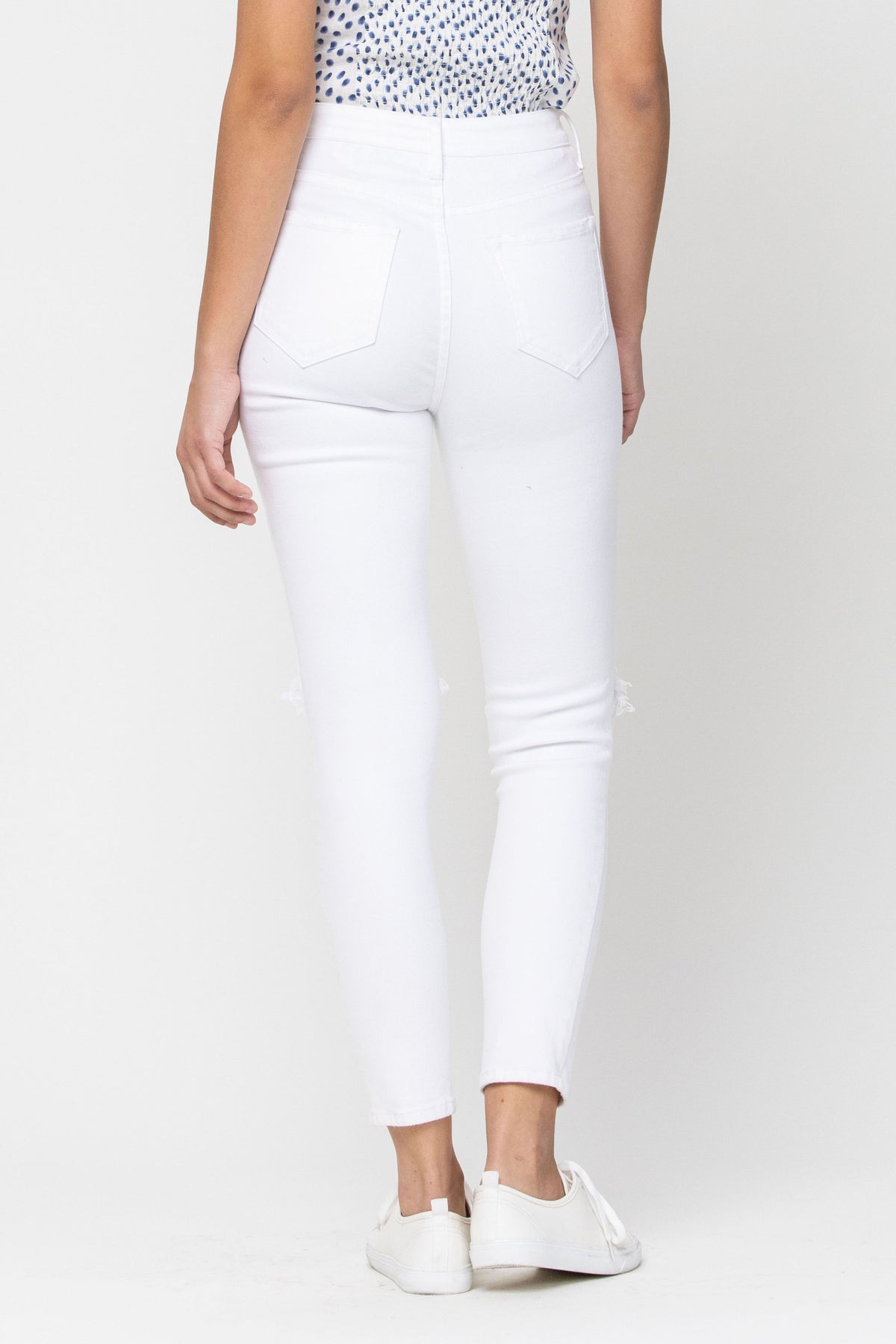 High Rise Distress Ankle Skinny Jean