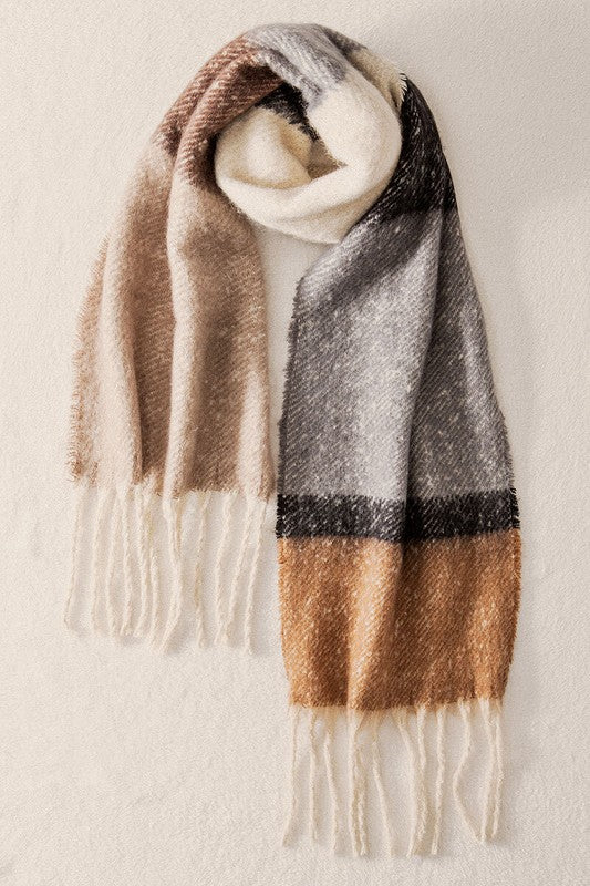 Multi Stripe Cozy Scarf with Fringe