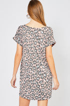 Leopard Print Scoop Neck Dress w/Pockets