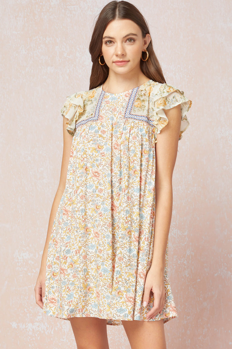 Floral Print Ruffle Sleeve Dress - Debs on 5th