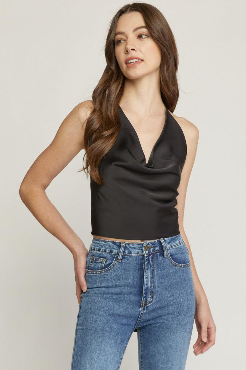 Satin Cowl Neck Halter Top - Debs on 5th