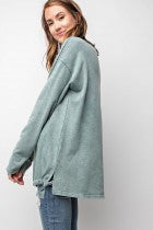 Long Sleeve Washed Terry Knit Loose Tit Top